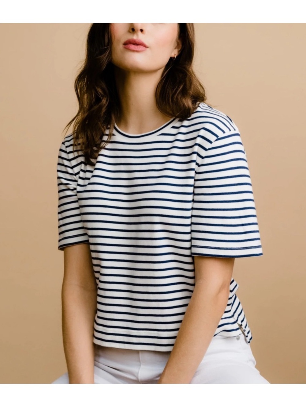 Able Maria Boxy Tee in White and Navy